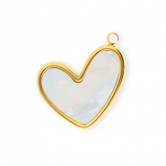 Colgantes Acero Inox corazón Dorado-blanco nacar