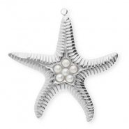 Colgantes Acero Inox estrella de mar con imitación de perlas Plateado-blanco