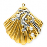 Colgantes Acero Inox concha con imitación de perlas Dorado-plateado-blanco