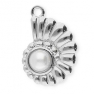 Colgantes Acero Inox concha con imitación de perla Plateado-blanco