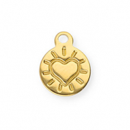 Colgantes Acero Inox redondos con corazón Dorado