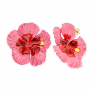 Pendientes trendy esmalte flor con perno de acero inox Dorado-rosa oscuro-rojo