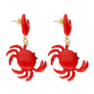 Pendientes trendy esmalte cangrejo con perno de acero inox Dorado-rojo