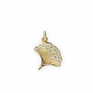 Metal TQ latón colgante hoja Ginkgo con strass Dorado-transparente