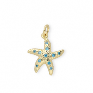Metal TQ latón colgante estrella de mar con strass Dorado-azul