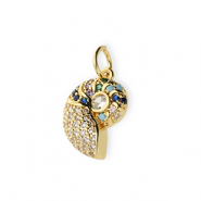 Metal TQ latón colgante concha con strass Dorado-transparente-azul