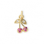Metal TQ latón colgante cerezas con strass Dorado-rosa-transparente