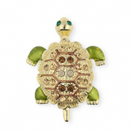 Broches tortuga con strass Dorado-cristal-verde