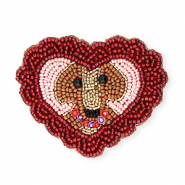 Broches corazón con perro Dorado-rojo oscruo con revestimiento plateado-rosa claro-marrón