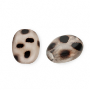 Abalorios acrílico con forma de huevo con estampado leopardo Blanco transparente-negro