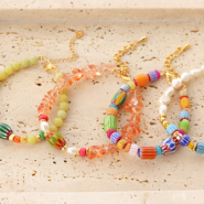 Set de inspiraciones Trucos para pulseras boho con abalorios millefiori a rayas  