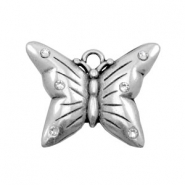 Colgantes metálicos TQ mariposa con strass plata vieja (sin níquel)