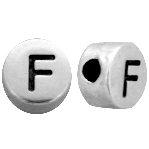 Abalorios letras met&aacute;licos F plata vieja