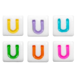 Abalorios alfabeto acr&iacute;lico letra U multicolor-blanco