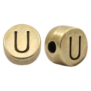 Abalorios letras met&aacute;licos DQ U bronce viejo (sin n&iacute;quel)