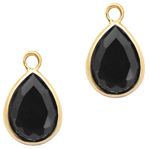 Colgantes de cristal gota 11x7mm negro Jet-dorado