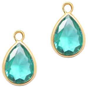 Colgantes de cristal gota 11x8mm azul zirc&oacute;n esmeralda cristal-dorado