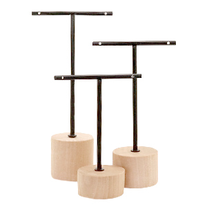 Expositor de joyer&iacute;a en forma de T con base de madera para pendientes (3pzas.) Naturel (color madera natural)-negro
