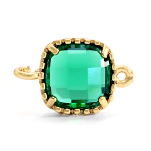 Entrepieza de cristal cuadrado 9x9mm Verde esmeralda-dorado