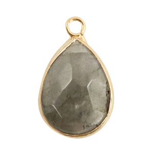 Colgantes de piedras naturales gota Gris f&oacute;sil-dorado