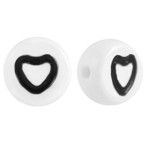 Abalorios letras acr&iacute;licas corazones Blanco-negro