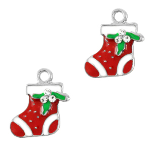 Colgantes met&aacute;licos Basic Quality calcet&iacute;n navide&ntilde;o Plateado-rojo