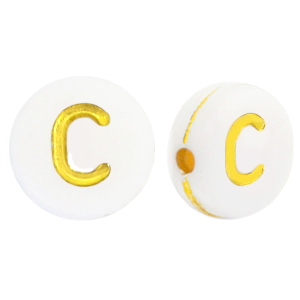 Abalorios letras acr&iacute;licas C Blanco-dorado