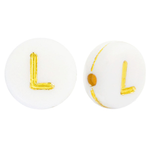 Abalorios letras acr&iacute;licas L Blanco-dorado