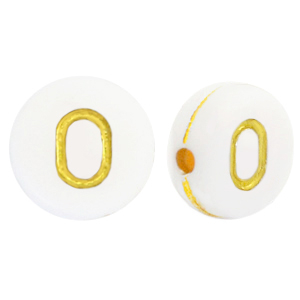 Abalorios letras acr&iacute;licas O Blanco-dorado