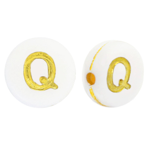 Abalorios letras acr&iacute;licas Q Blanco-dorado