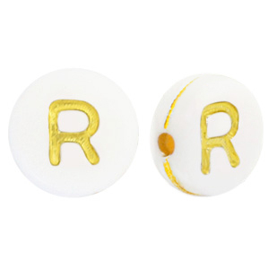 Abalorios letras acr&iacute;licas R Blanco-dorado