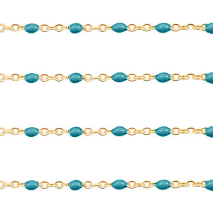 Fornituras Acero Inox cadena jasseron 1mm Azul pavo bonito-dorado