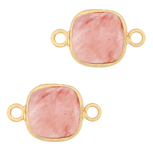 Colgantes de piedra natural entrepiezas 12x12mm Rosa blossom-dorado
