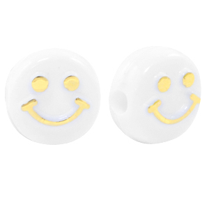 Abalorios letras acr&iacute;licas smiley Blanco-dorado
