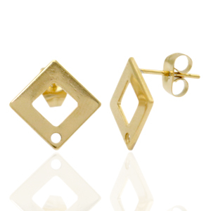Pendientes Acero Inox cuadrado con anilla Dorado