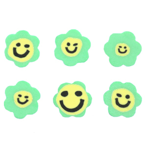Abalorios pol&iacute;mero flor smiley Verde ne&oacute;n