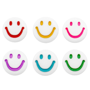 Abalorios letras acr&iacute;licas smiley Blanco-multicolor