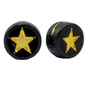 Abalorios letras acr&iacute;licas estrellas Negro-dorado