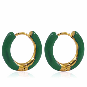 Pendientes Acero Inox criolla esmalte 16mm Verde sacramento-dorado