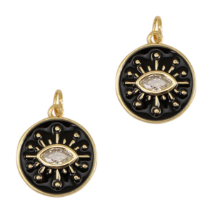Metal TQ lat&oacute;n colgantes ojo providencia esmalte Dorado-negro