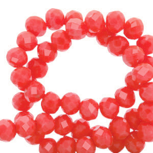 Abalorios faceteados disco 4x3mm Rojo bermell&oacute;n-revestimiento pearl shine