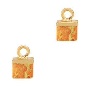 Colgantes de piedra natural cubo Naranja deslumbrante-dorado