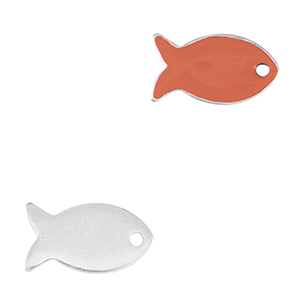 Colgantes met&aacute;licos DQ pez Plata vieja-rojo coral (sin n&iacute;quel)