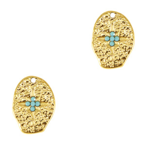 Colgantes Acero Inox irregular cruz esmalte Dorado-azul claro