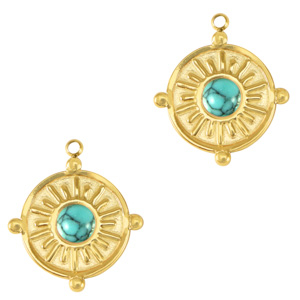 Colgantes Acero Inox con piedra natural Dorado-azul turquesa