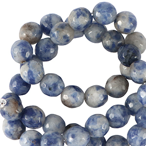 Piedras naturales Sodalita y Microclina 8mm faceteados Azul oscuro-blanco