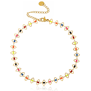 Pulseras tobillera Acero Inox eslab&oacute;n esmalte Dorado-multicolor