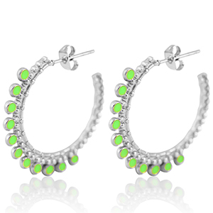 Pendientes Acero Inox criolla 30mm Plateado-verde ne&oacute;n