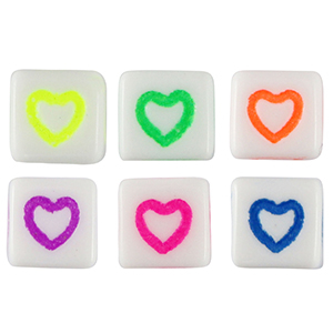 Abalorios letras acr&iacute;licas corazones Blanco