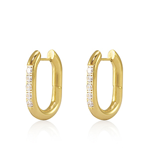Pendientes Acero Inox criolla zirc&oacute;n ovalado 20x13.5mm Dorado